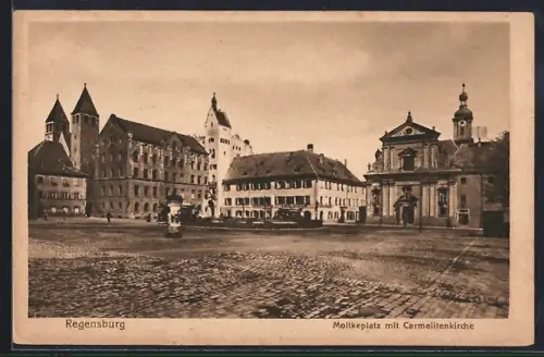 AK Regensburg, Moltkeplatz mit Carmelitenkirche, Litfasssäule