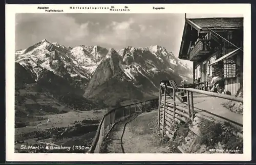 AK Grasberg, Restaurant St. Martin mit Blick auf die Höllentalspitzen