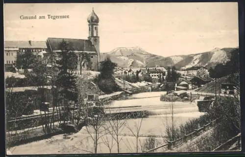 AK Gmund am Tegernsee, Die Kirche mit Umgebung