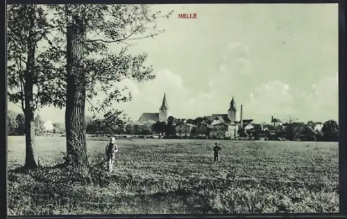 AK Melle, Blick auf die Kirchen vom Ortsrand aus