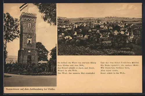 AK Vlotho a. d. Weser, Bismarckturm auf dem Amtshausberg, Ortsansicht