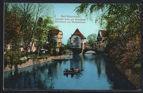 AK Bad Kreuznach, Mühlenteich, Brückenhäuser