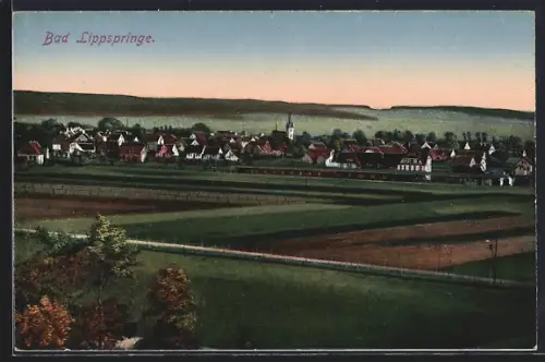 AK Bad Lippspringe, Ortsansicht, Felder, Kirche