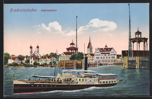 AK Friedrichshafen, Hafeneinfahrt, Dampfschiff