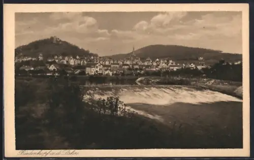 AK Biedenkopf a. d. Lahn, Stadtansicht mit Fluss und Wehr