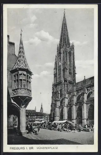 AK Freiburg i. Br., Der Münsterplatz mit Markt