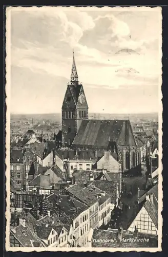 AK Hannover, Marktkirche mit Häusern im Fachwerkstil