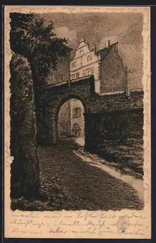 Künstler-AK Lichtenberg i. Odenwald, Das zweite Tor vom Schloss