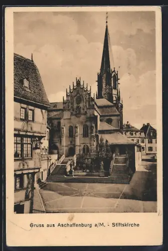 AK Aschaffenburg a. M., Eingang der Stiftskirche