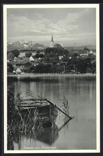 AK Diessen am Ammersee, Seepartie mit Blick auf das Stadtufer