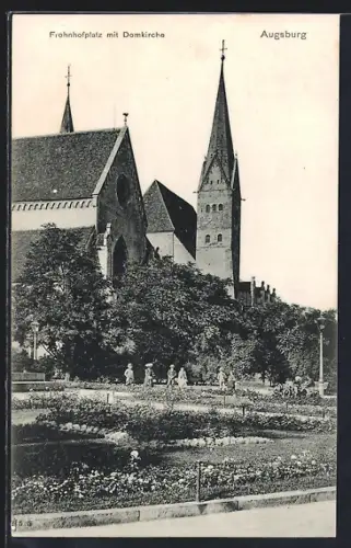 AK Augsburg, Frohnhofplatz mit Domkirche