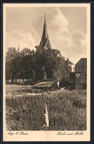 AK Lage b. Rieste, Kirche und Mühle