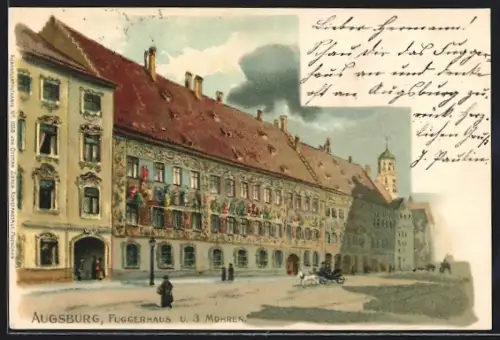 Künstler-AK Augsburg, Fuggerhaus u. 3 Mohren
