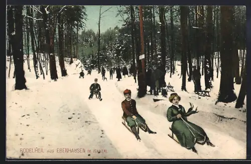 AK Ebenhausen im Isartal, Rodelbahn im Winter