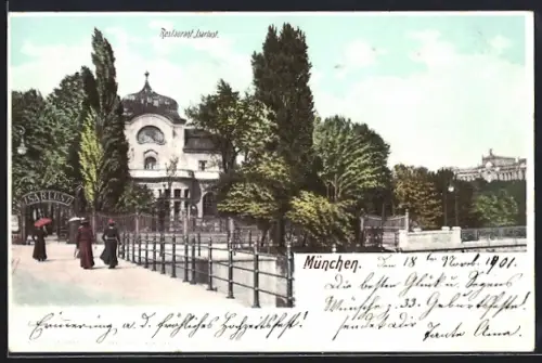 AK München, Eingang zum Restaurant Isarlust