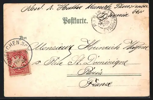 Lithographie München-Schwabing, Wasserfall im engl. Garten