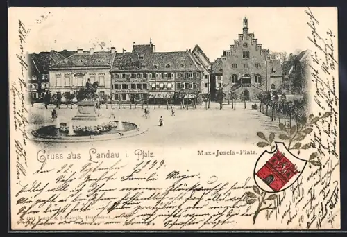 AK Landau i. Pfalz, Der Max-Josef-Platz mit Denkmal