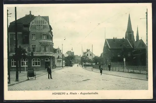 AK Homberg a. Rhein, Augustastrasse, Restaurant Schomberg & Runge, Kirche