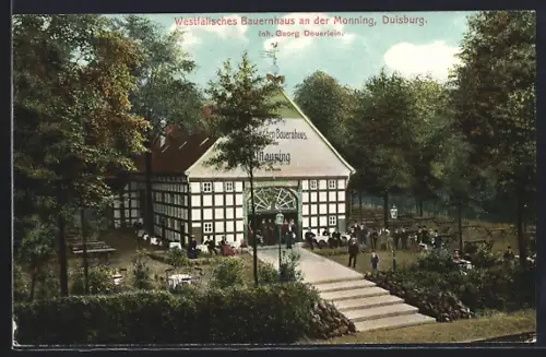 AK Duisburg, Westfälisches Bauernhaus an der Monning, Gasthaus, Inh. Georg Deuerlein