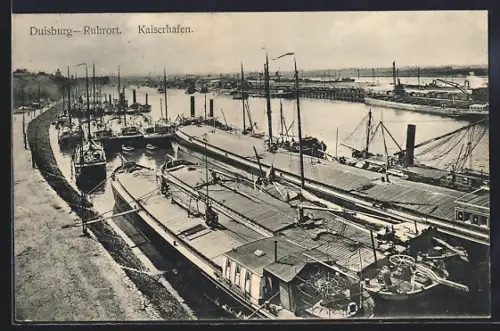 AK Duisburg-Ruhrort, Kaiserhafen, Frachtschiffe, Hafenanlagen