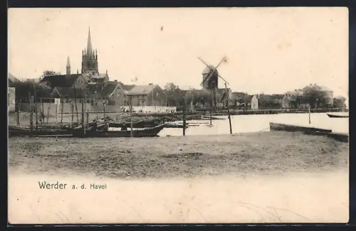 AK Werder a. d. Havel, Kirche, Windmühle, Havelufer