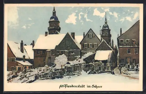 AK Freudenstadt i. Schwarzw., Alt-Freudenstadt im Schnee, historische Gebäude