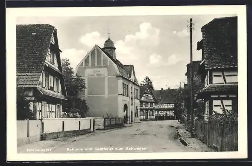 AK Hesselhurst, Rathaus und Gasthaus zum Schwanen