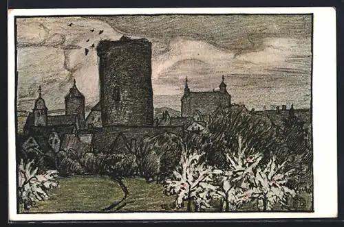 Künstler-AK sign. K. Duschek: Besigheim, Waldhornturm