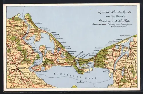 AK Usedom, Spezial Landkarte der Inseln Wollin und Usedom