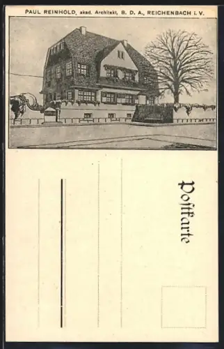 AK Reichenbach i. V., Korrespondenzkarte Paul Reinhold, Architekt