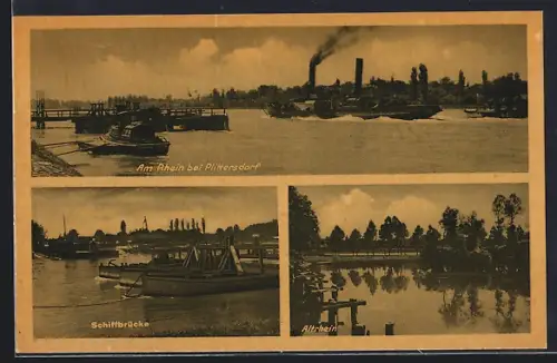AK Plittersdorf / Altrhein, Schiffsbrücke, Altrhein