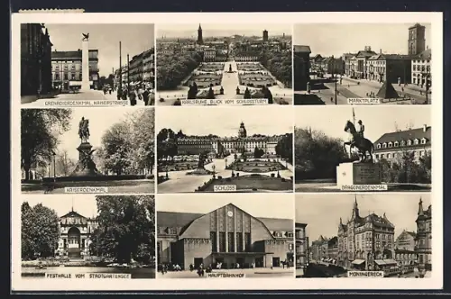 AK Karlsruhe i. B., Schloss, Marktplatz, Hauptbahnhof