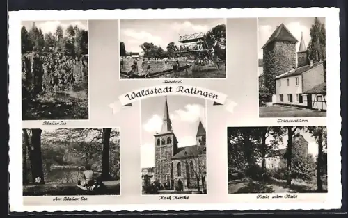 AK Ratingen, Freibad, Kath. Kirche, Blauer See, Trinsenturm, Freibad