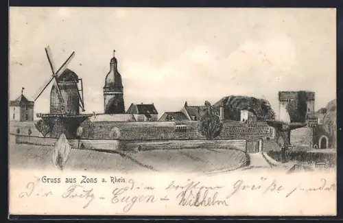 AK Zons a. Rhein, Windmühle, Turm