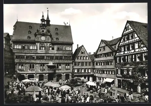 AK Tübingen, Marktplatz, Rathaus
