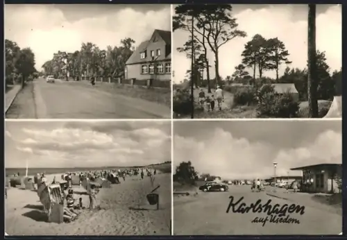 AK Karlshagen auf Usedom, Strand, Strassenansicht, Waldpartie