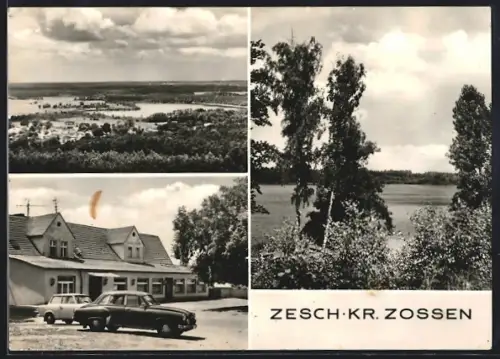 AK Zesch /Zossen, Gasthaus, See