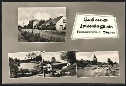 AK Spreenhagen /Fürstenwalde, Kiesgrube, Oder-Spree-Kanal, Dorfstrasse