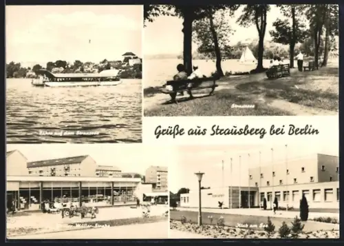 AK Strausberg bei Berlin, Fähre auf dem Straussee, Strandbad, Klub am See, Marktplatz Strausberg