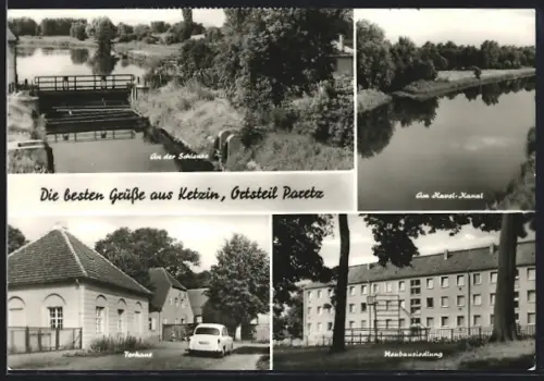 AK Paretz /Ketzin, Schleuse, Havel-Kanal, Torhaus, Neubausiedlung