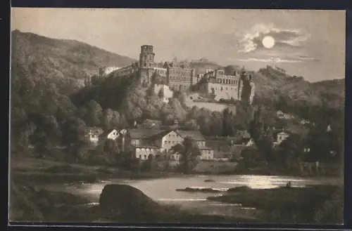 AK Heidelberg, Schloss von der Hirschgasse gesehen