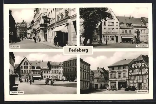 AK Perleberg, Poststrasse, Am Rathaus, Grosser Markt, Schuhmarkt
