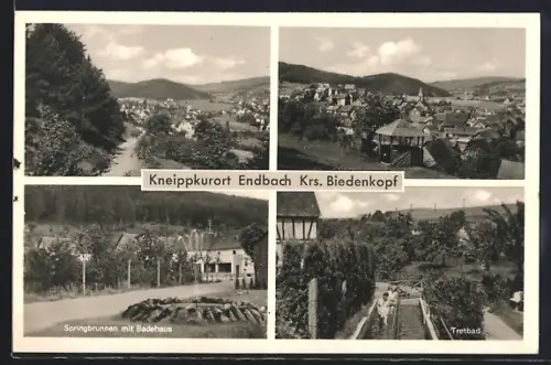 AK Endbach /Biedenkopf, Springbrunnen mit Badehaus, Tretbad, Ortsansichten