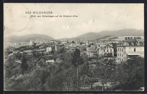 AK Bad Wildungen, Blick vom Dürrenhagen auf die Brunnen-Allee