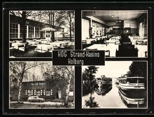 AK Kolberg / Prieros, HOG Strand-Kasino, Innenansicht, Terrasse, Dampfer