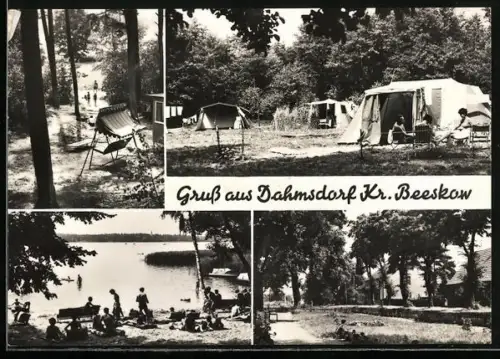 AK Dahmsdorf / Beeskow, Campingplatz mit Zelten, Hollywoodschaukel am See, Park