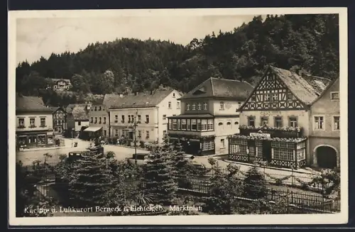 AK Berneck / Fichtelgebirge, Marktplatz, Konditorei-Café