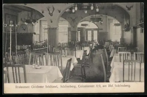 AK Schöneberg, Restaurant Goldener Schlüssel, Colonnenstr. 8/9, am Bahnhof Schöneberg, Innenansicht