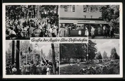 AK Deisenhofen / Oberhaching, Gasthaus Kugler-Alm, Bes. Jos. und Käth. Weigl, Parkplatz voller Motorräder