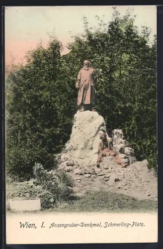 AK Wien, Anzengruber-Denkmal am Schmerling Platz